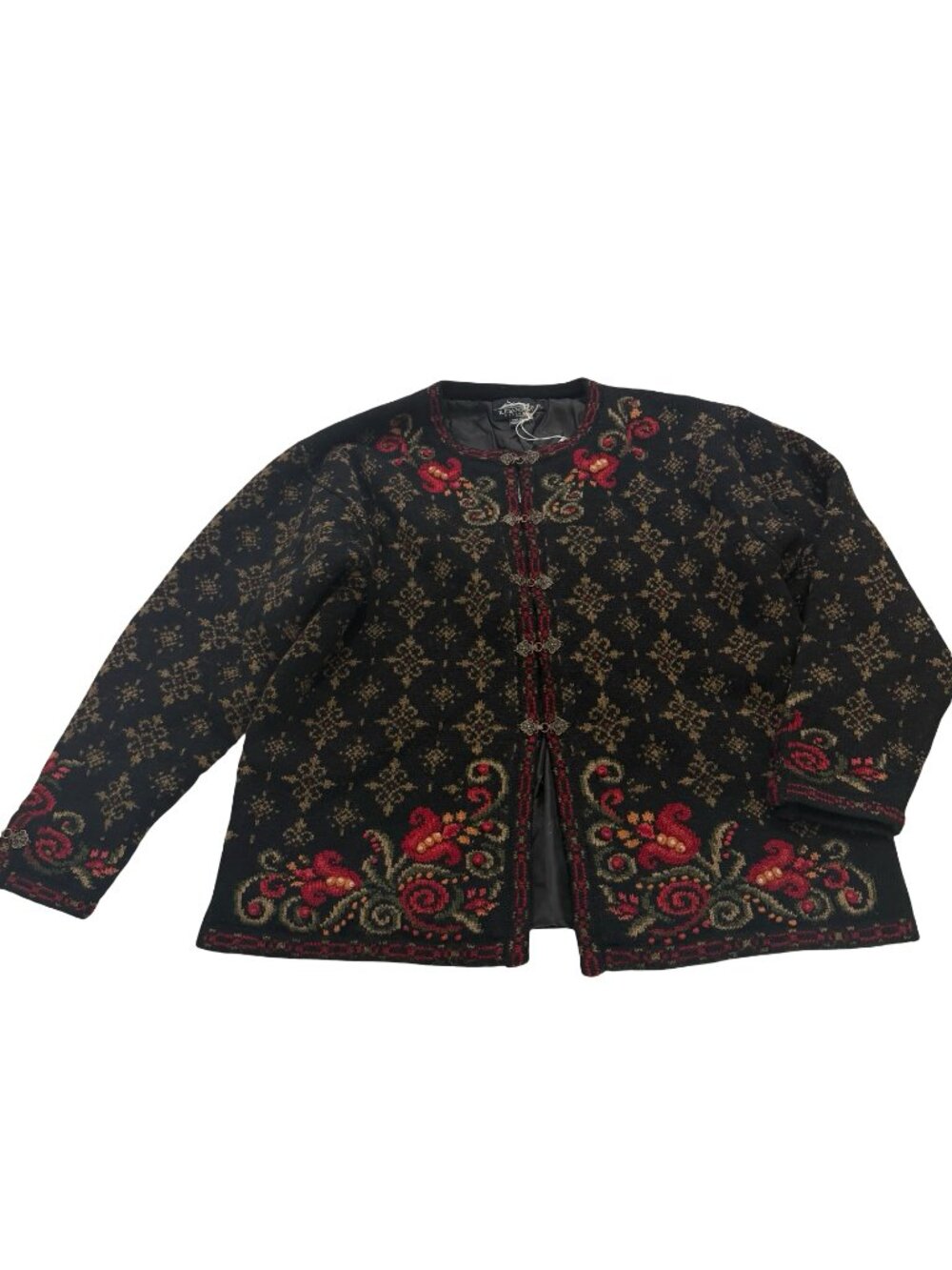 Icelandic Design Black Forest Cardigan Sweater Jacket Wool Large Women's NWT